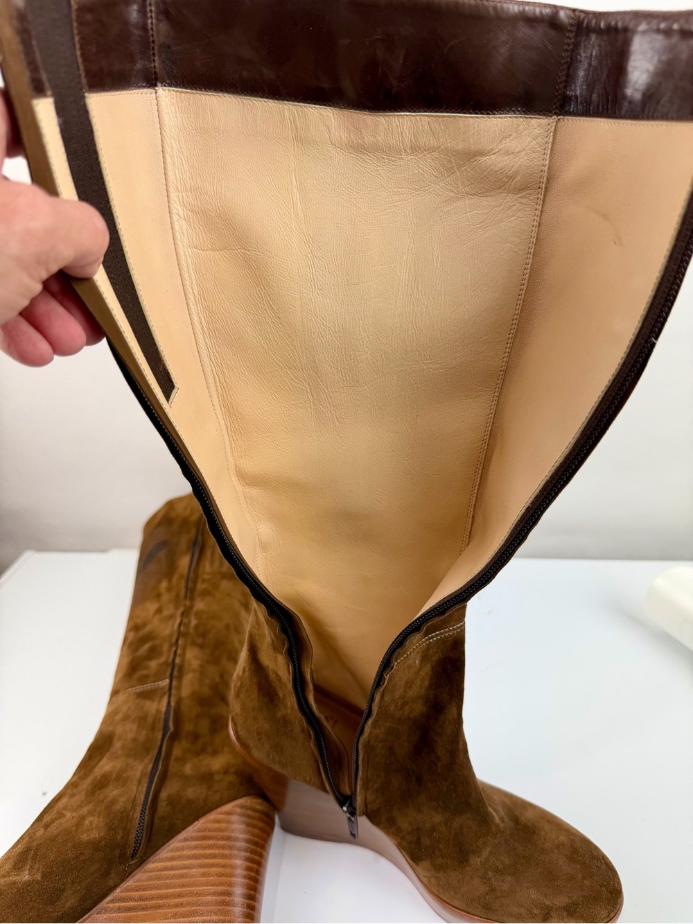 Christian Louboutin Chestnut Suede Knee Boots with Gold Button Detail - Picture 12 of 14
